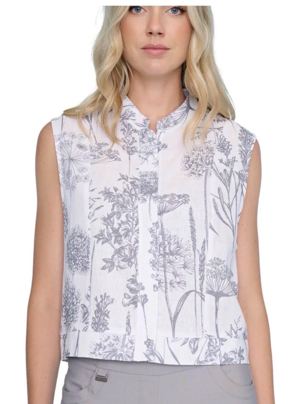 Laura Bianchi Floral Linen Zip Crop Top